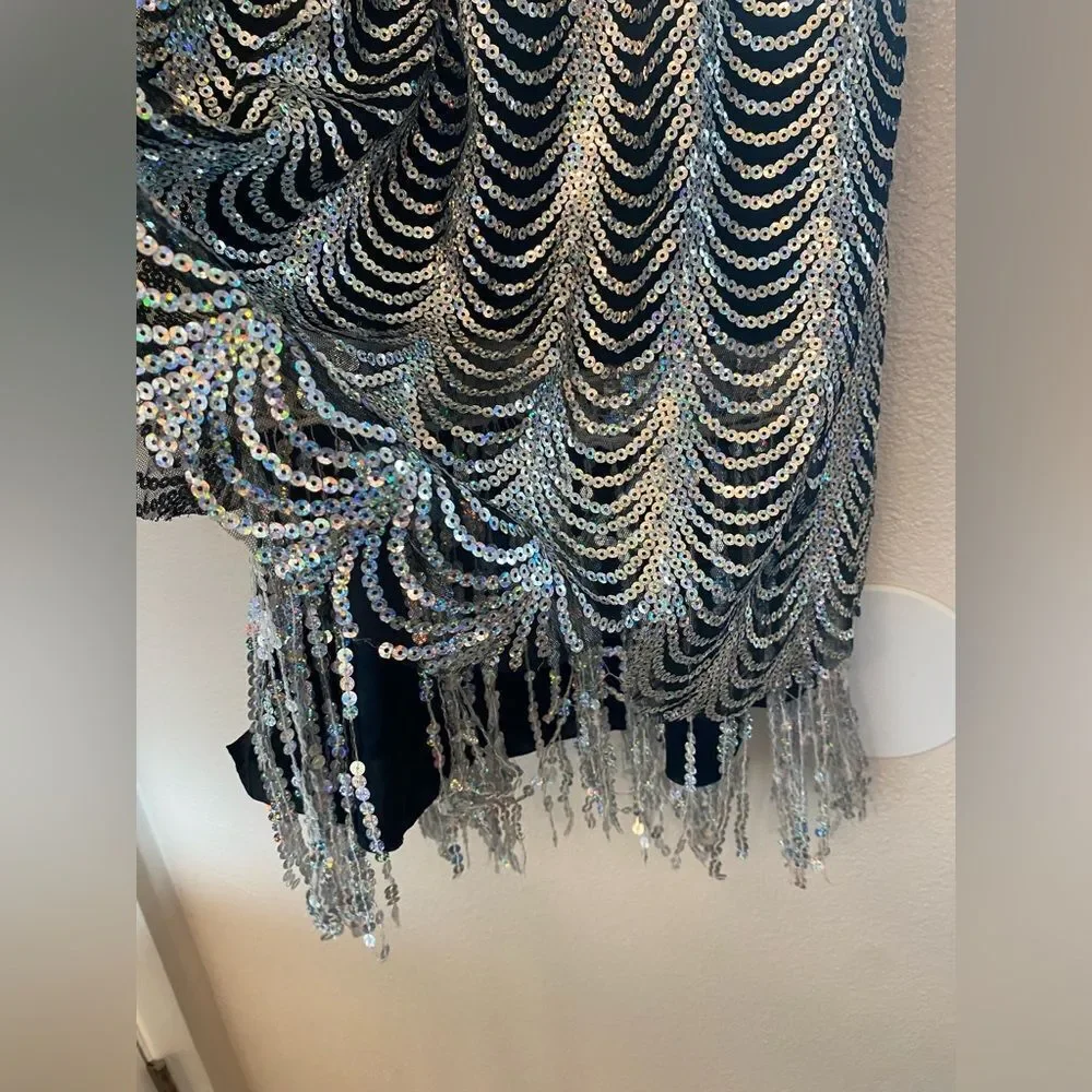 WEISSMAN Dance Costume silver sequin fringe dress flapper Charleston 9468 LA